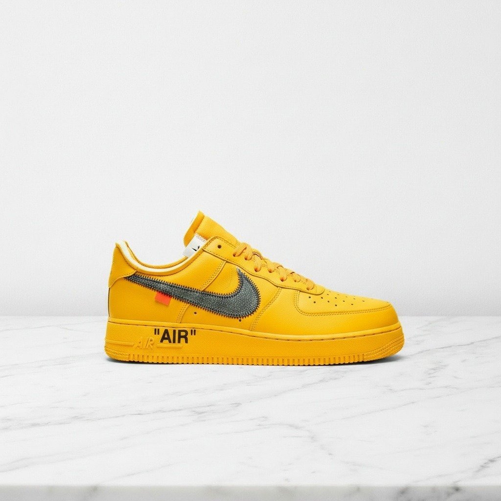 Buty Nike Air Force 1 Low Off White University Gold, żółte sneakersy unisex na co dzień, skórzane, DD1876-700