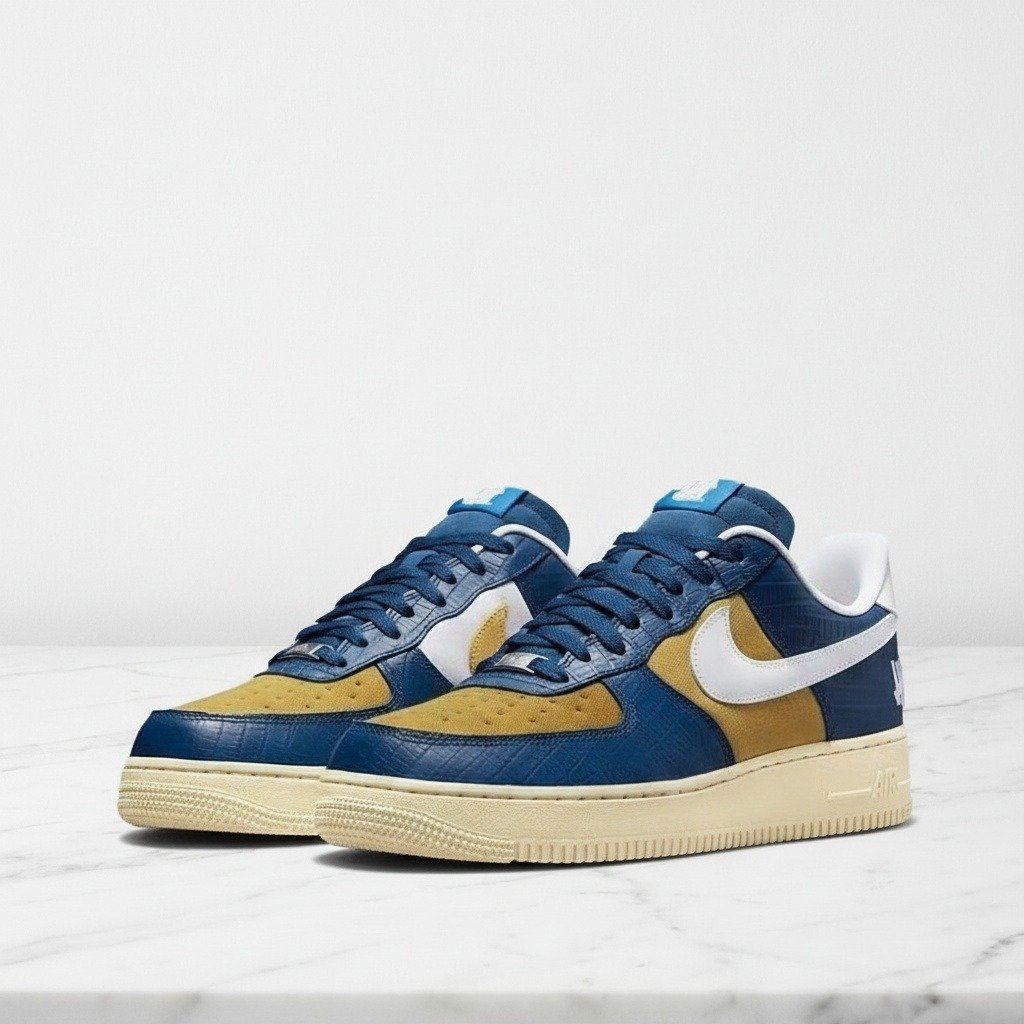 Buty męskie Nike Air Force 1 Low Undefeated Blue Croc, wygodne sneakersy na co dzień, niebiesko żółte, DM8462-400