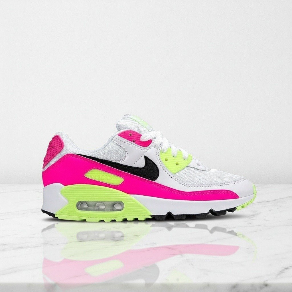Nike Air Max 90 Pink Volt, buty damskie na co dzień, lekka siatkowa cholewka, wygodny Max Air w pięcie, biało-różowe CT1030-100