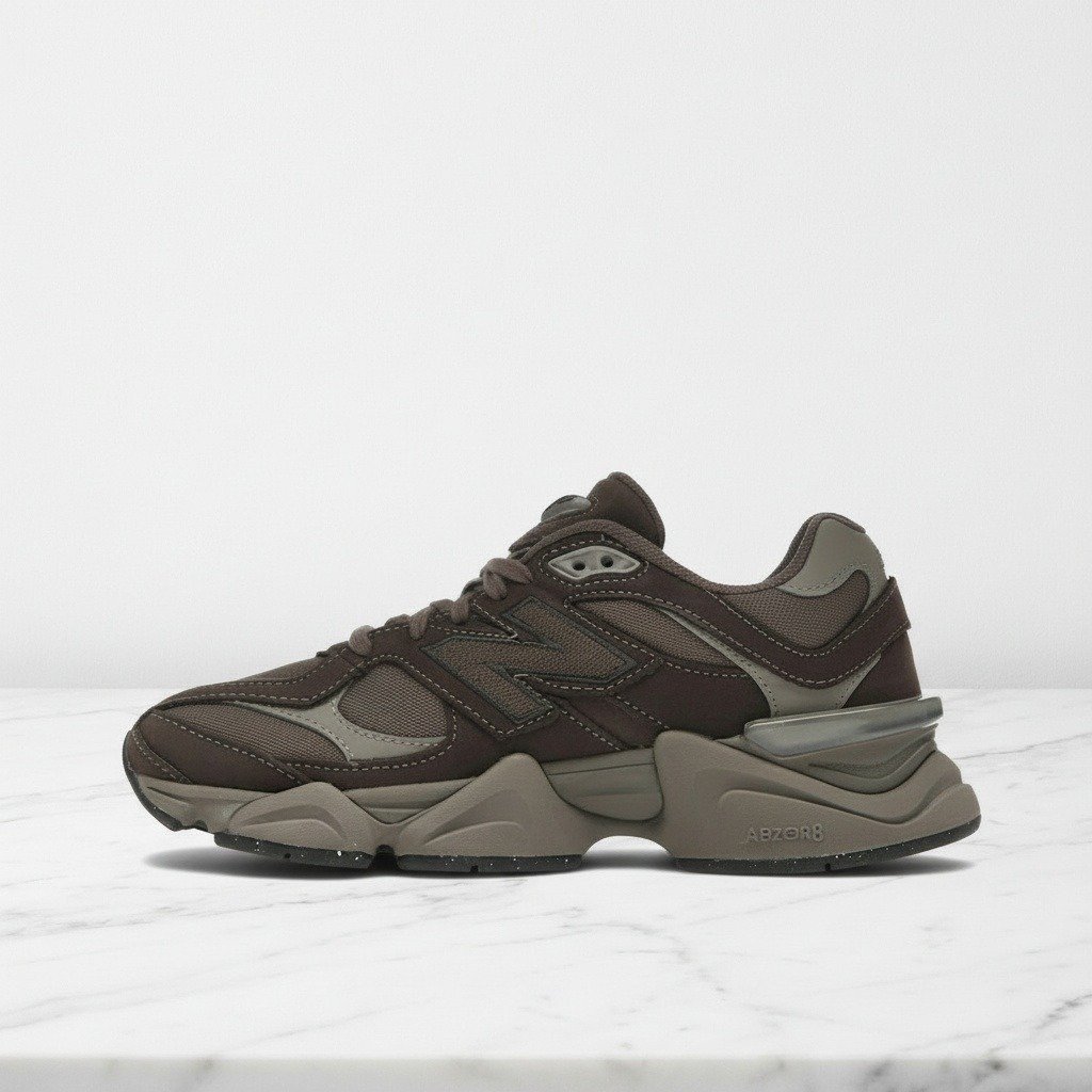 Wygodne sneakersy New Balance 9060 Mono Cortado dla niego i dla niej, brązowo szare, na co dzień, zamsz i siatka U9060493