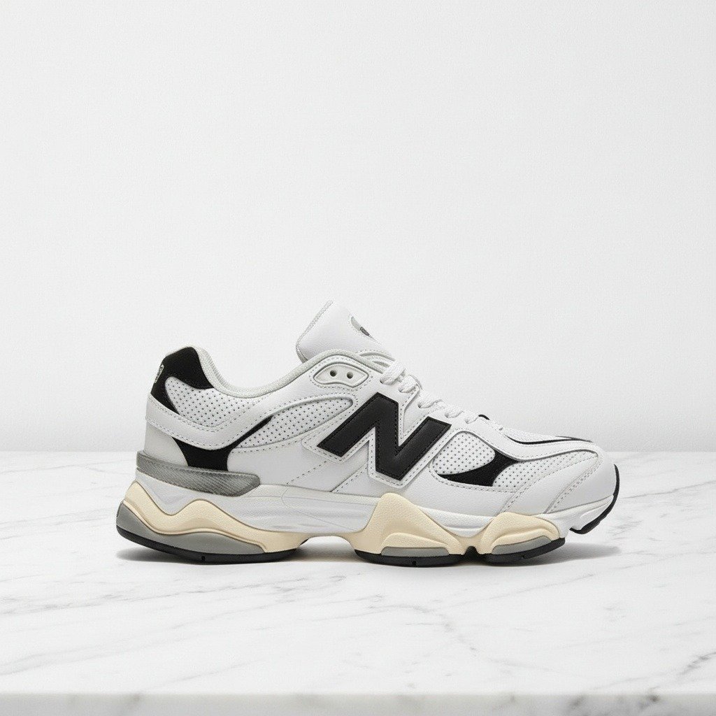 Buty New Balance 9060 biało czarne na co dzień, unisex, wygodna amortyzacja, skóra i zamsz, pasują do wielu stylizacji U9060AAB