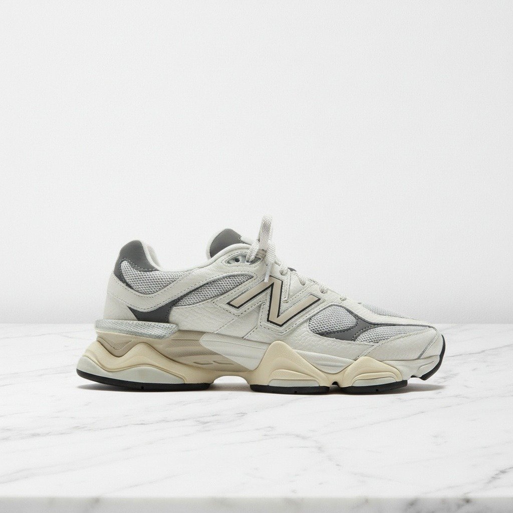 New Balance 9060 w kolorze szaro-kremowym, wygodne sneakersy unisex na co dzień, siatka i zamsz, miękka amortyzacja, U9060AGA