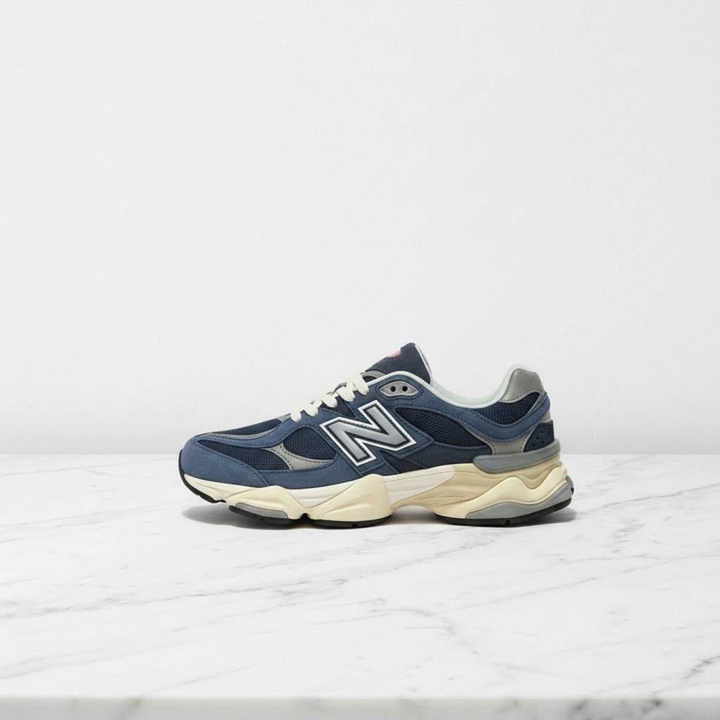 Wygodne sneakersy New Balance 9060 Outerspace do noszenia na co dzień, granatowo niebieskie, unisex, zamsz i siatka U9060ECB
