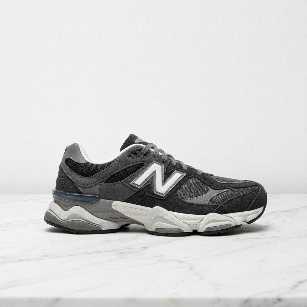 New Balance 9060 Dark Grey, wygodne sneakersy unisex na co dzień, siatka i zamsz, miękka amortyzująca podeszwa, U9060JBM