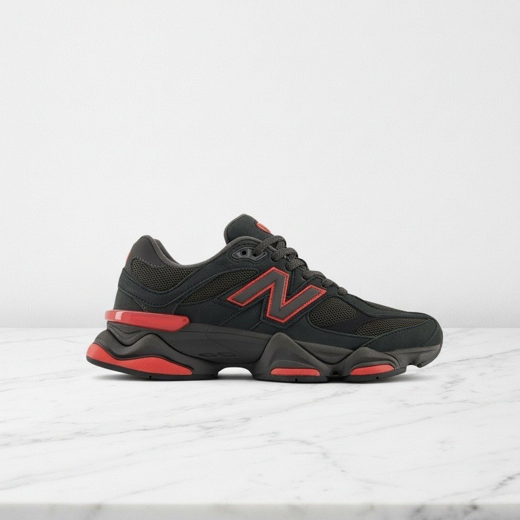 Buty New Balance 9060 w kolorze czarno czerwonym, wygodne sneakersy unisex na co dzień, zamsz i siatka, U9060JR