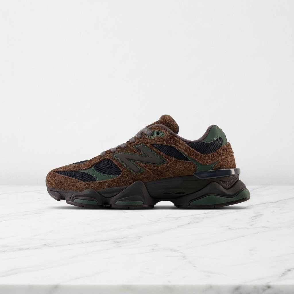 New Balance 9060 Beef and Broccoli, wygodne sneakersy unisex na co dzień, brązowo-zielone, zamsz i siatka, U9060OUT