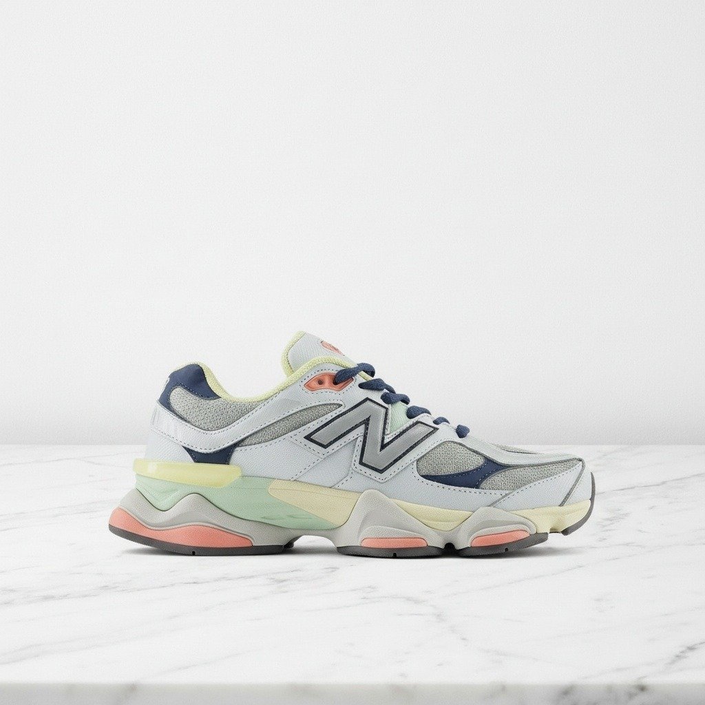 Buty New Balance 9060 Grey Yellow Navy na co dzień, unisex, wygodna siatka i zamsz, pasują do wielu stylizacji, U9060TMB