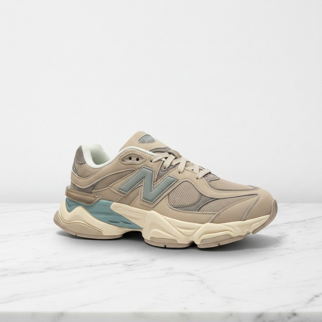 Sneakersy New Balance U 9060 Wcg na co dzień, wygodne, beżowo-szare, zamsz i siatka, miękka amortyzacja, pasują do jeansów i dresów, unisex U9060WCG