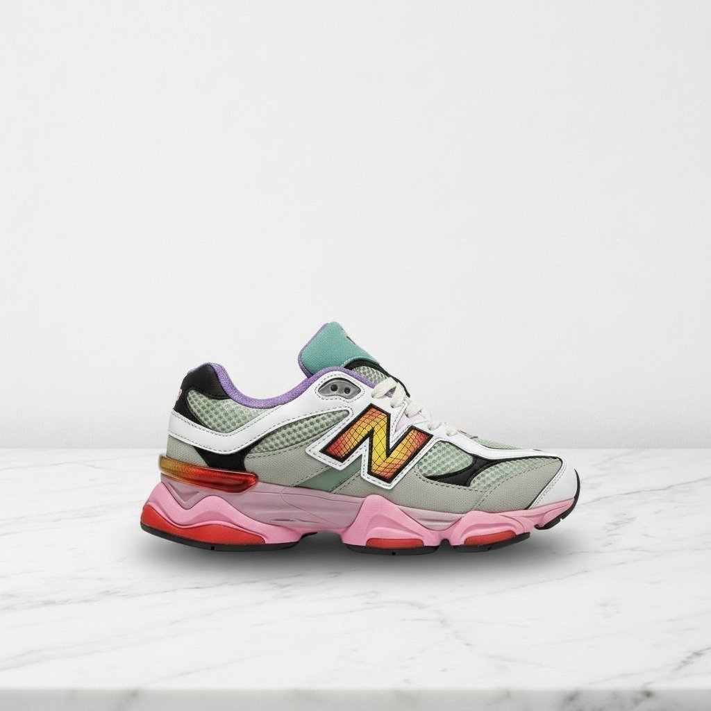 New Balance 9060 Multi Color, wygodne sneakersy unisex na co dzień, zielono różowe, zamsz i siatka, super amortyzacja U9060WRB