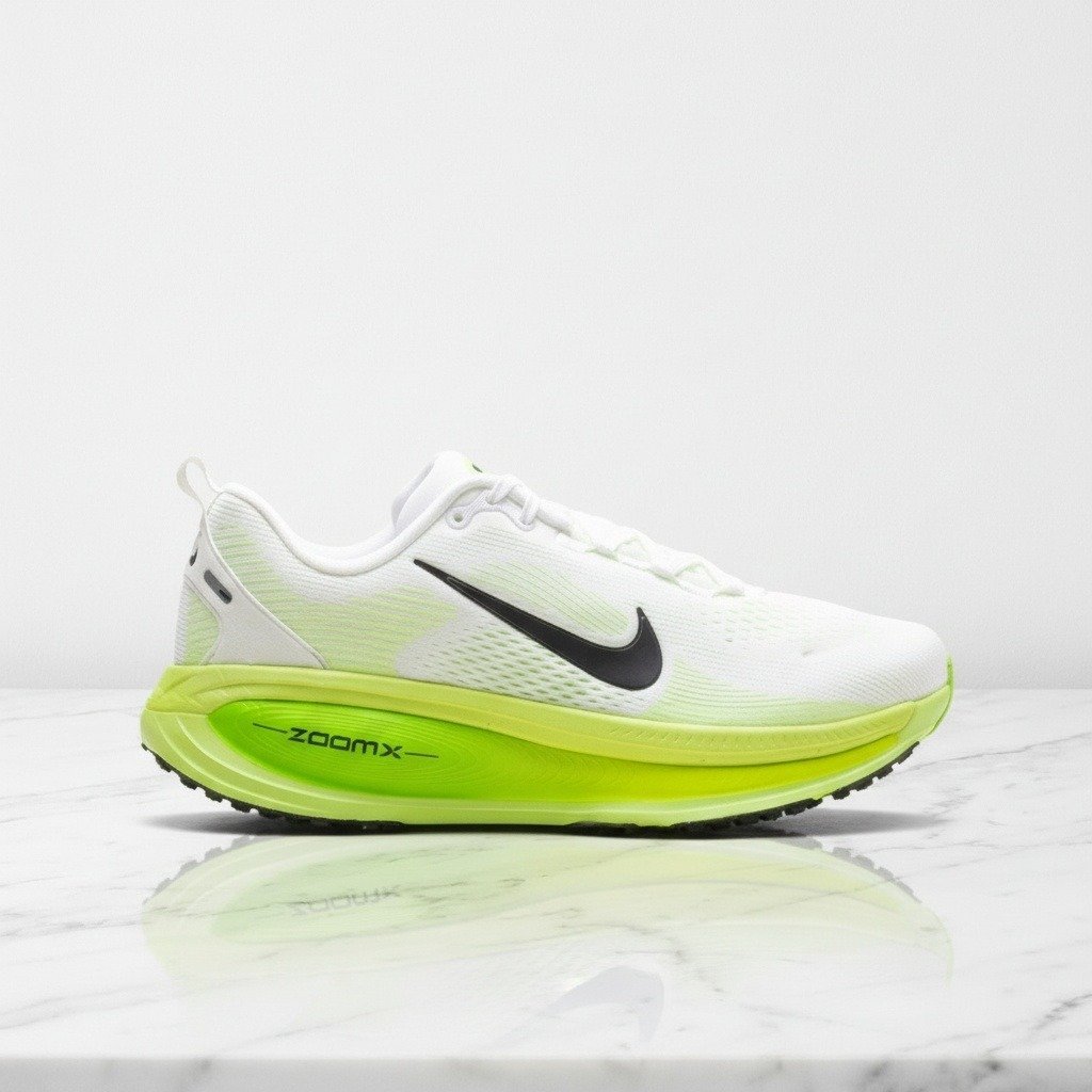 Buty do biegania Nike Vomero 18 White Electric Green dla niej i dla niego, wygodne na co dzień, siatkowa cholewka HM6803-100