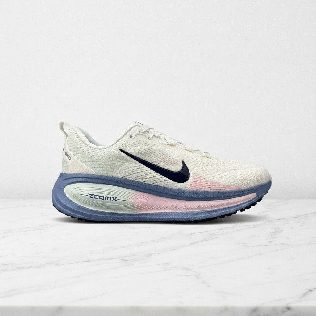 Nike Vomero 18 damskie buty do biegania, biało niebieskie z granatem, wygodna amortyzacja ZoomX i ReactX na co dzień, HM6804-115