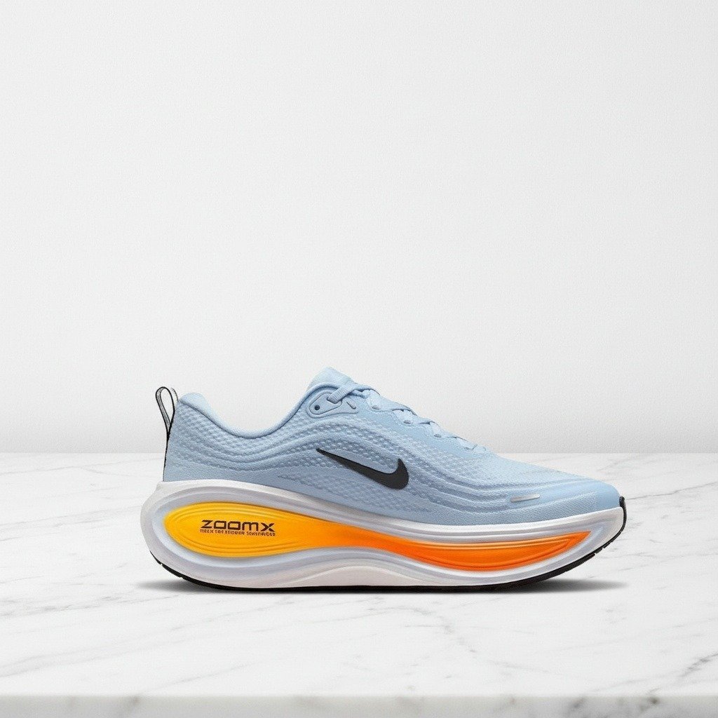 Buty do biegania Nike Vomero Plus dla niego, wygodne na co dzień, błękit z pomarańczem, siateczkowa cholewka HV8150-404