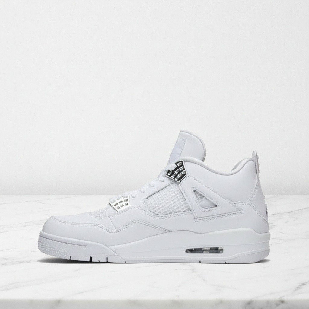 Buty Air Jordan 4 Retro Pure Money na co dzień, unisex, biało-srebrne, wygodne, skórzane sneakersy 308497-100