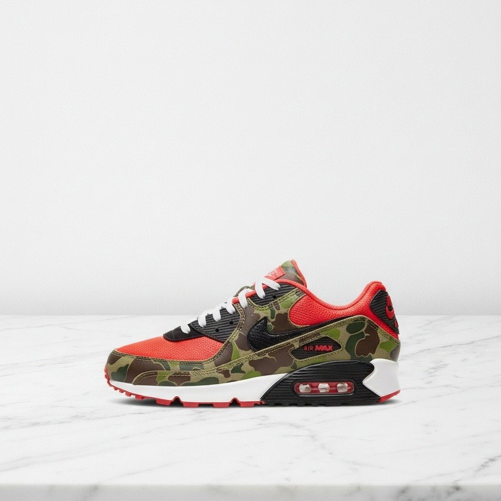 Buty Nike Air Max 90 Reverse Duck Camo na co dzień, wygodna amortyzacja pięty, czerwono-khaki, unisex, CW6024-600