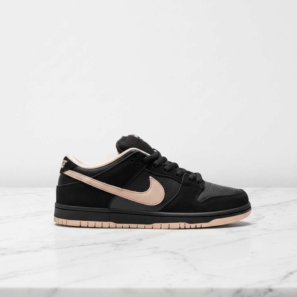 Nike SB Dunk Low Pro Black Coral, wygodne sneakersy unisex na co dzień, czarno-beżowy zamsz, do wielu stylizacji, BQ6817-003