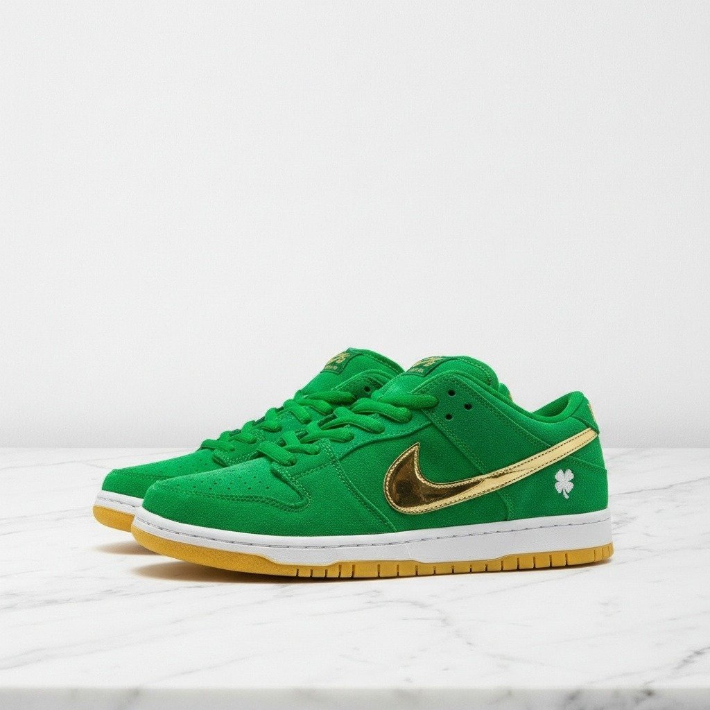 Nike SB Dunk Low Pro St Patricks Day na co dzień, zielone zamszowe sneakersy unisex, wygodna amortyzacja, BQ6817-303