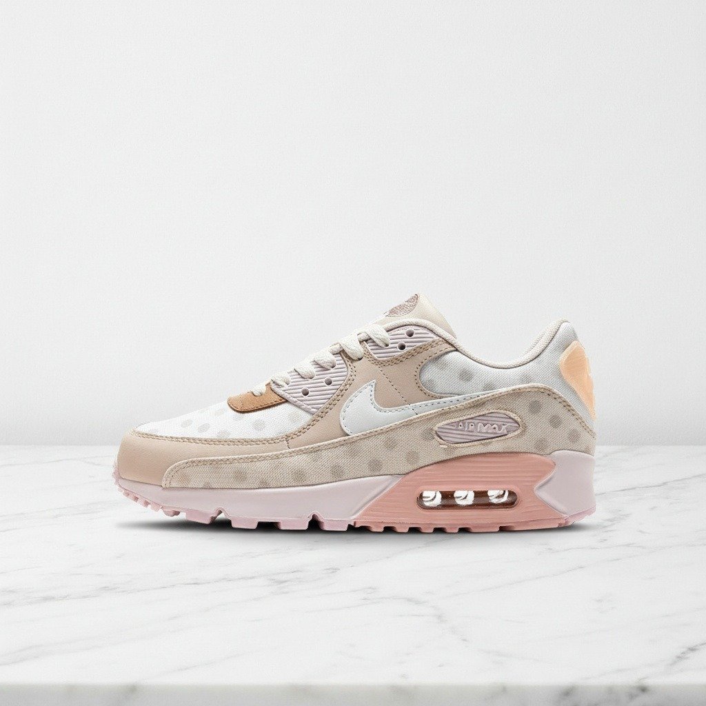 Buty Nike Air Max 90 NRG Polka Dot na co dzień, unisex, beżowo-białe, wygodne, skóra i tekstylia, CZ1929-200