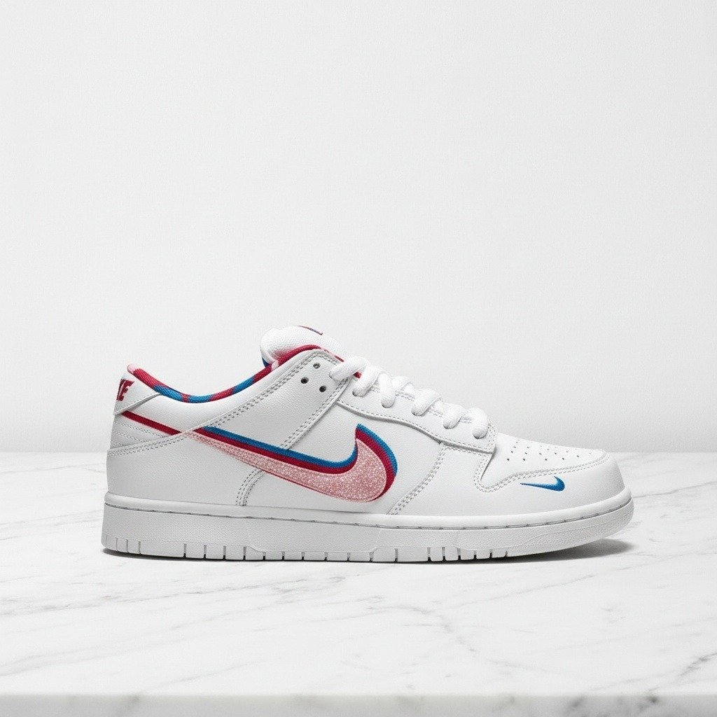 Buty Nike SB Dunk Low Parra na co dzień, wygodne sneakersy unisex, biel i róż, skóra i zamsz, do wielu stylizacji CN4504-100