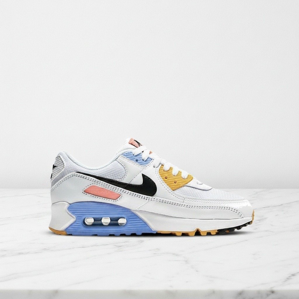 Nike Air Max 90 White, wygodne sneakersy unisex na co dzień, biało niebieskie, CZ3950-100