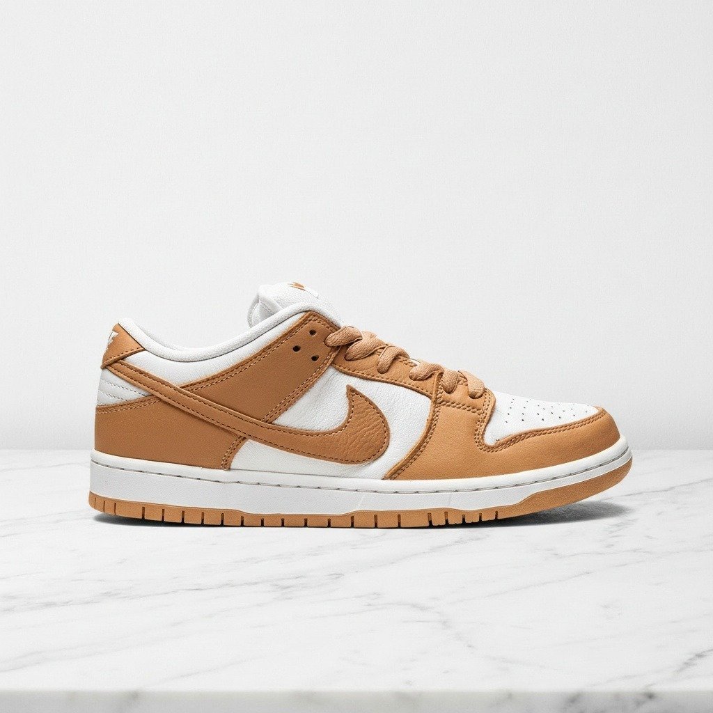 Sneakersy unisex Nike SB Dunk Low Light Cognac, skóra, wygodne na co dzień, biało karmelowe, DM8998-200