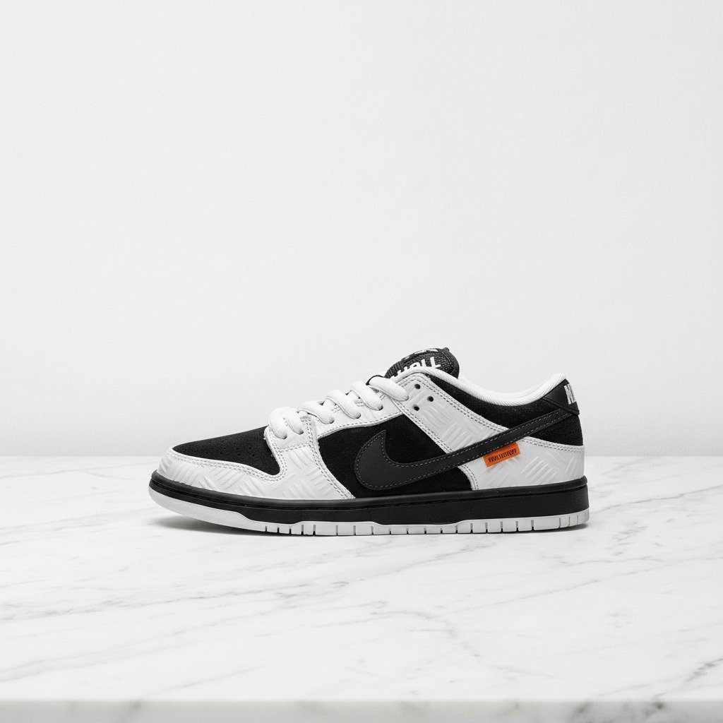 Buty Nike SB Dunk Low Tightbooth na co dzień, wygodne sneakersy unisex, czarno-białe z pomarańczowym akcentem FD2629-100