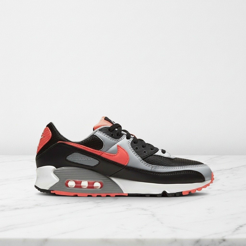 Buty Nike Air Max 90 Black Radiant Red Wolf Grey na co dzień, unisex, czarno szare, wygodna poduszka Max Air CZ4222-001