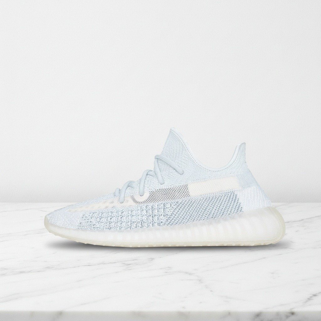 Buty Adidas Yeezy Boost 350 V2 Cloud White Non-Reflective, wygodne sneakersy unisex na co dzień, biało błękitne FW3043