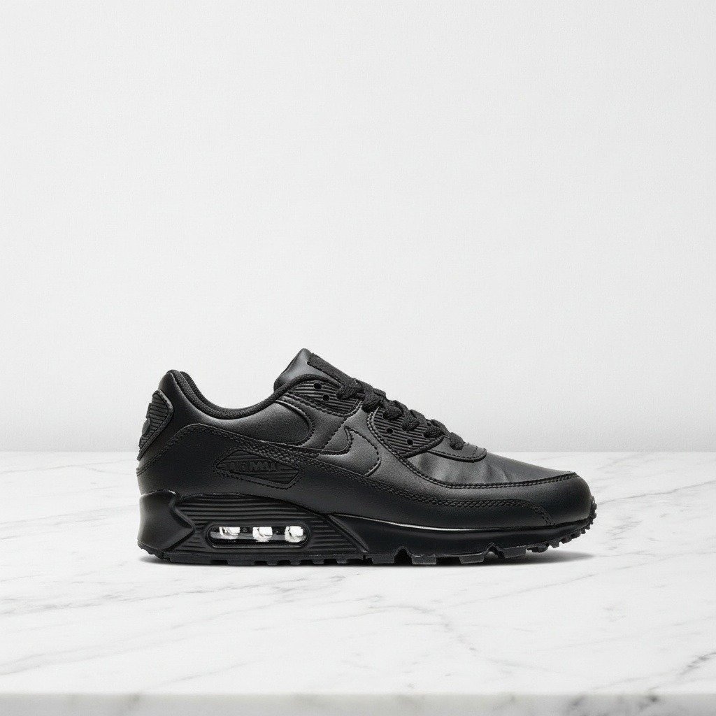 Nike Air Max 90 LTR Triple Black, wygodne sneakersy unisex na co dzień, skórzana cholewka, czarne, CZ5594-001