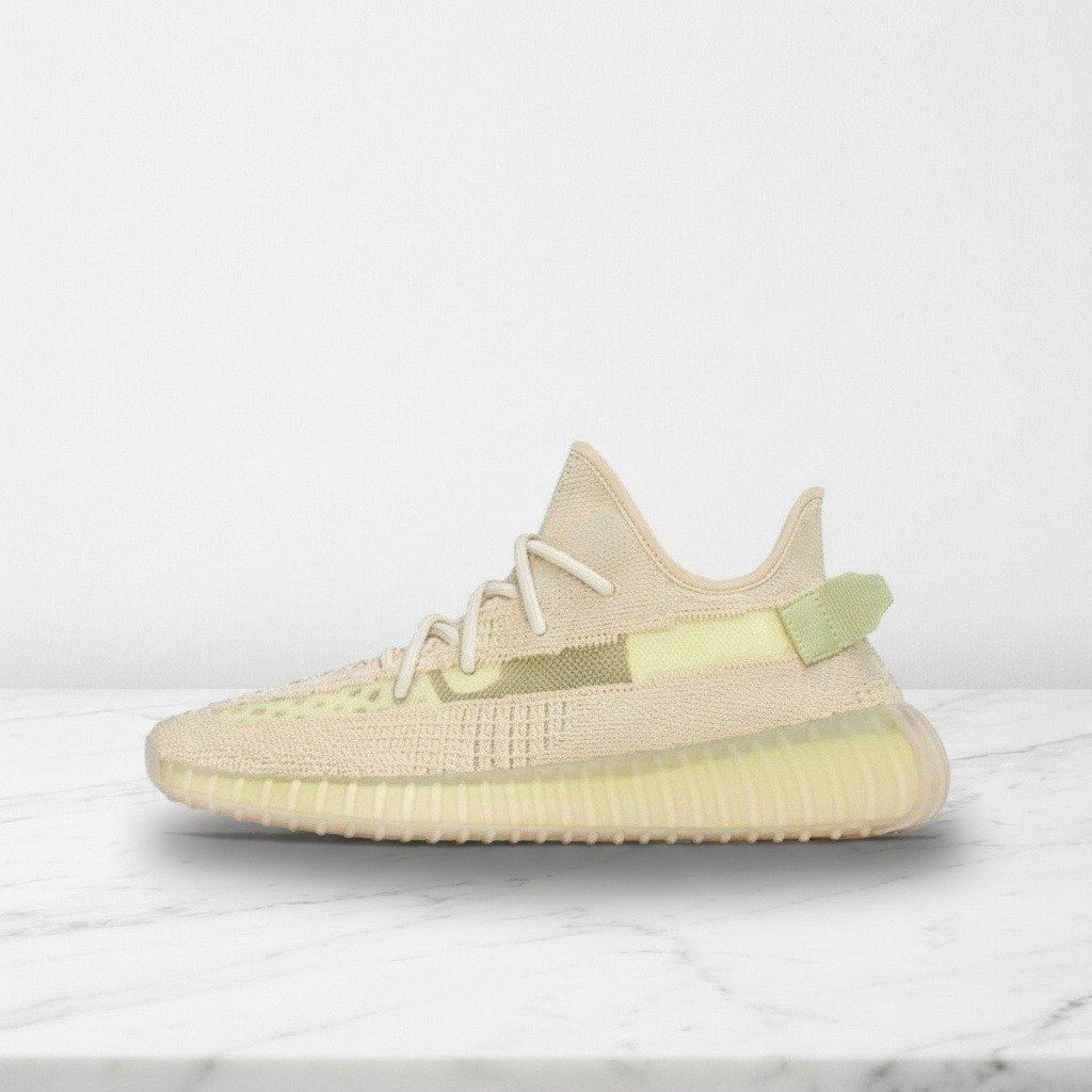 Buty adidas Yeezy Boost 350 V2 Flax, wygodne sneakersy unisex na co dzień, dzianinowa cholewka Primeknit, beżowe FX9028