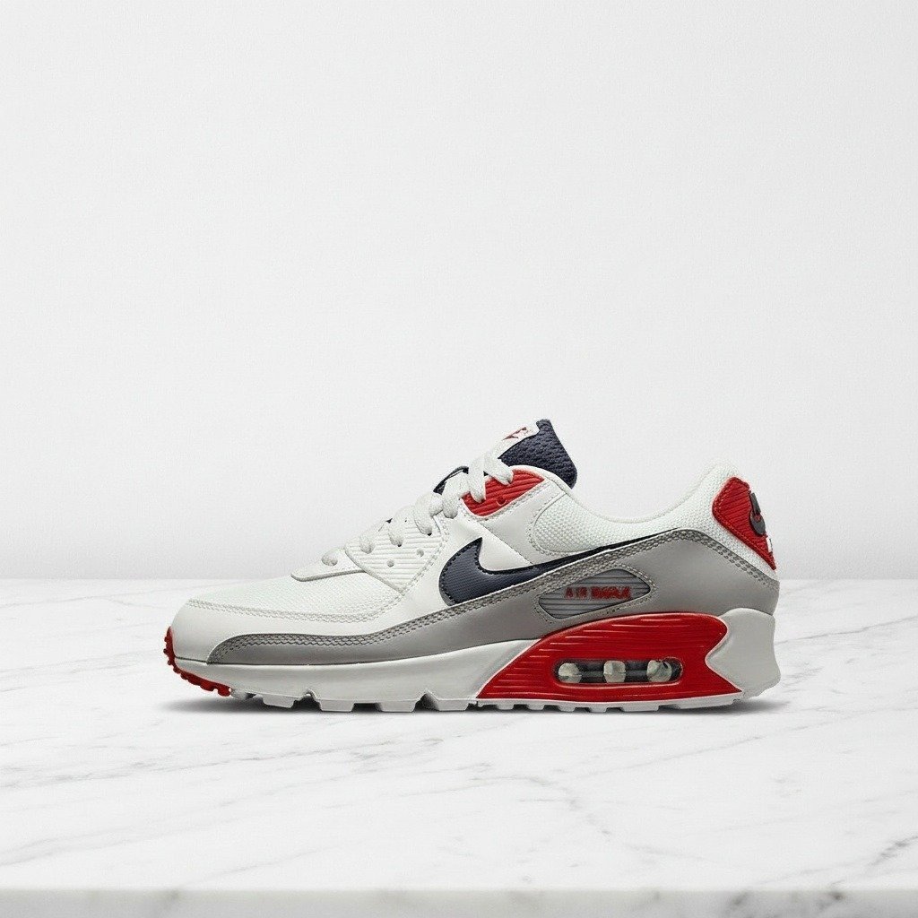 Buty Nike Air Max 90 biało-granatowe, Summit White Thunder Blue, wygodne na co dzień, unisex, DB0625-101