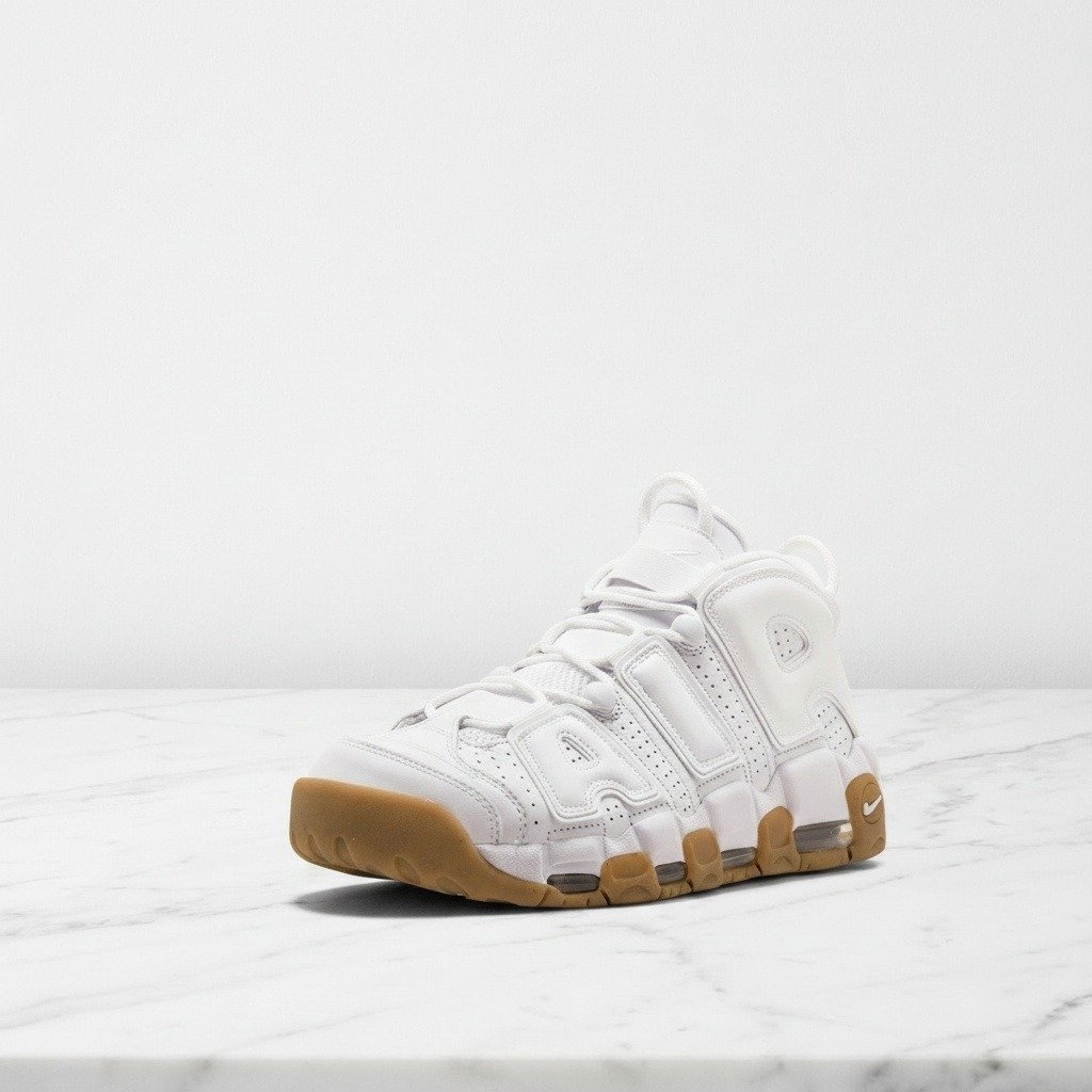 Buty Nike Air More Uptempo White Gum na co dzień, unisex, wygodne sneakersy biało-brązowe, skóra i guma, 414962-103