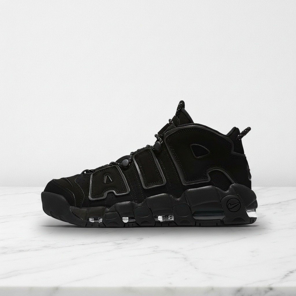 Buty Nike Air More Uptempo Triple Black na co dzień, unisex, wygodne skórzane sneakersy w czerni, pasują do wielu stylizacji, 414962-004