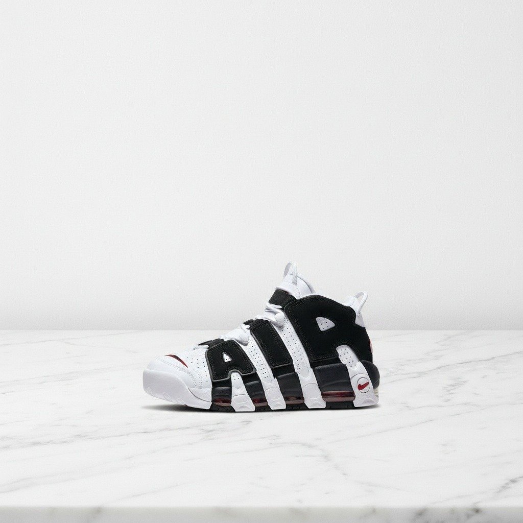 Buty Nike Air More Uptempo White Black na co dzień, wygodne sneakersy unisex, biało-czarna skóra 414962-105