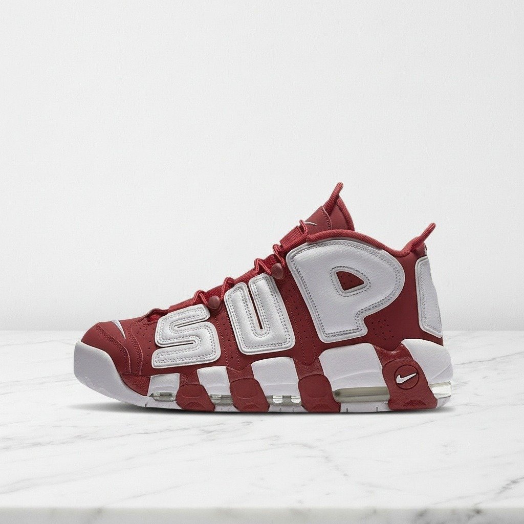Buty Nike Air More Uptempo Supreme Suptempo Red, codzienne sneakersy unisex, czerwono białe, 902290-600