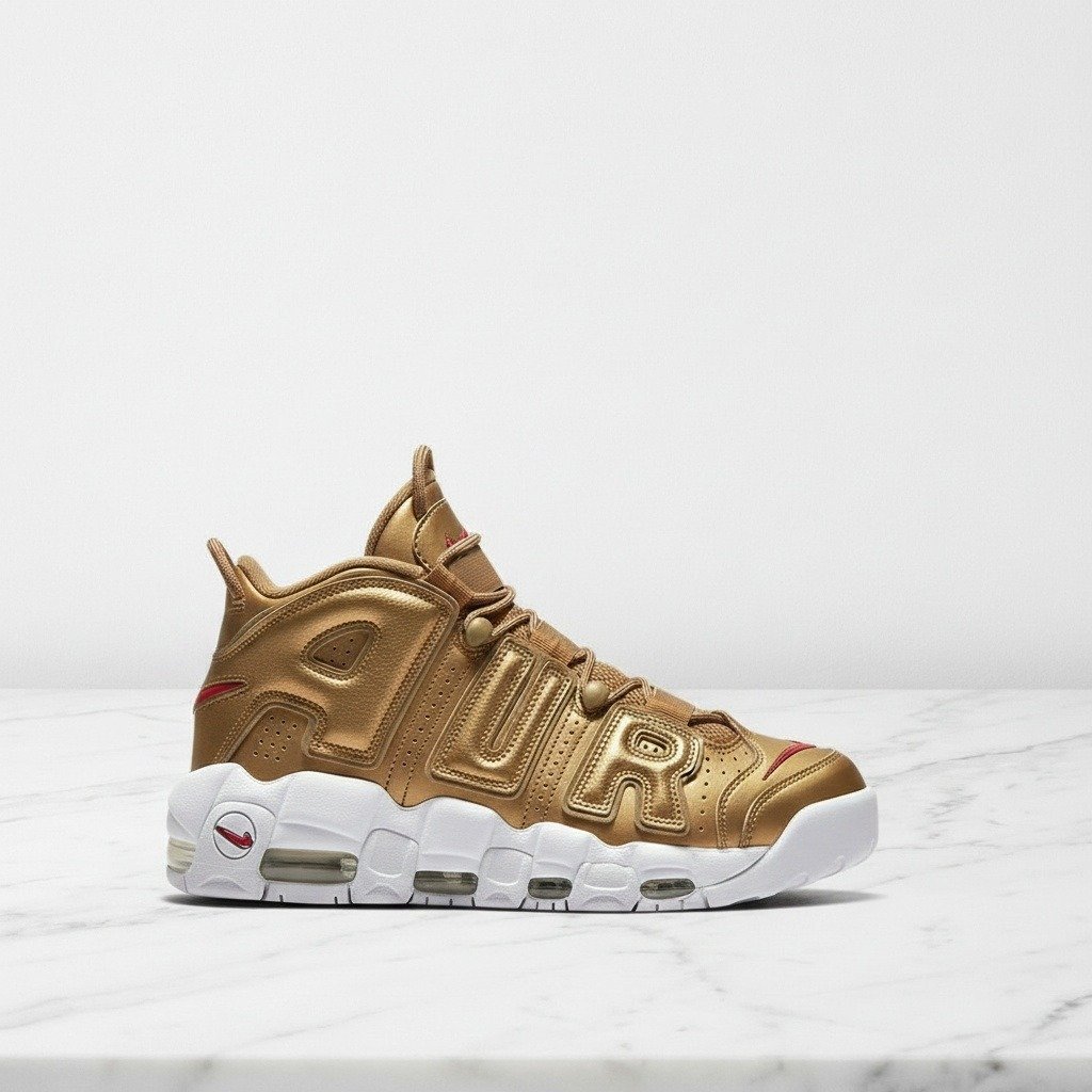 Nike Air More Uptempo Supreme na co dzień, złote sneakersy unisex, skórzane 902290-700