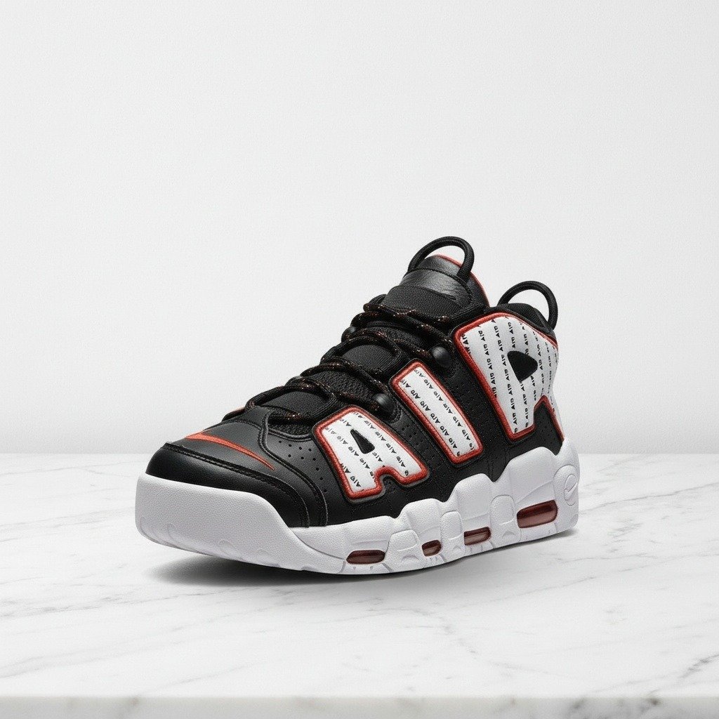 Nike Air More Uptempo na co dzień, wygodne sneakersy unisex, czerń i biel, skóra z siatką, idealne do casualowych stylizacji, AV7947-001