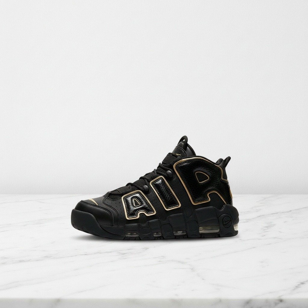 Buty Nike Air More Uptempo 96 France na co dzień, czarno-złote, skóra, wygodna poduszka powietrzna, unisex, AV3810-001