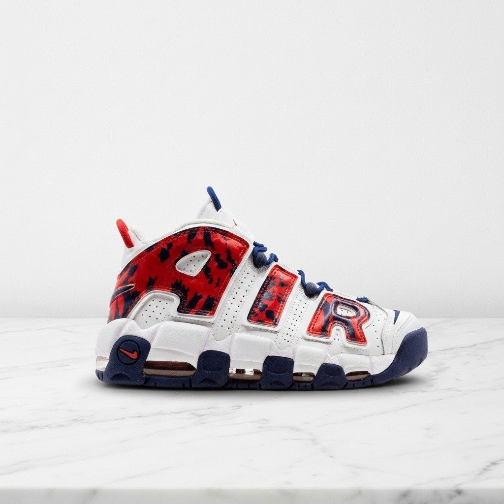 Buty Nike Air More Uptempo dla każdego, biało-czerwone, wygodne na co dzień, skóra i syntetyk, unisex CZ7877-100