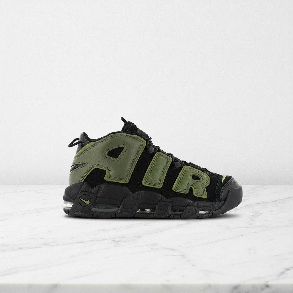 Buty Nike Air More Uptempo Rough Green na co dzień, unisex, wygodne, czarno-zielone, skóra i tekstylia, DH8011-001