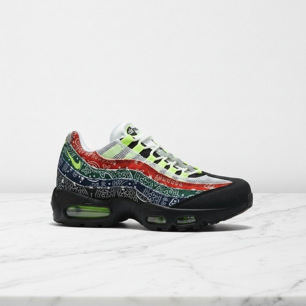 Hej, poznaj Nike Air Max 95 Neon Paisley Bandana, wygodne sneakersy na co dzień dla niego, wielokolorowe IQ0620-100