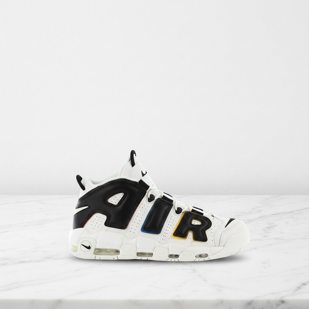 Buty na co dzień Nike Air More Uptempo Trading Cards Primary Colors, unisex, wygodne, biało-czarne, skóra i tekstylna cholewka DM1297-100