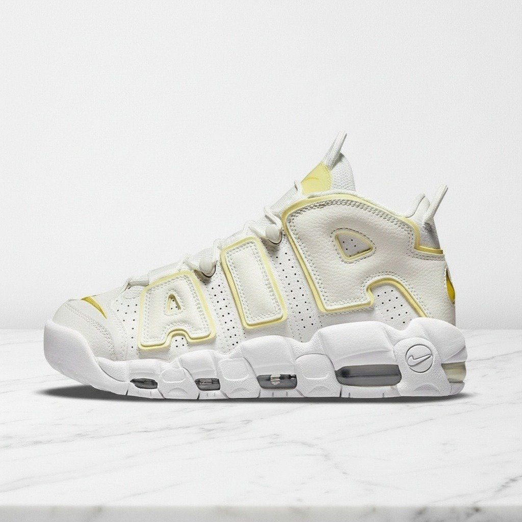Nike Air More Uptempo Light Citron, wygodne sneakersy unisex na co dzień, biel z żółtym, pasują do wielu stylizacji DM3035-100