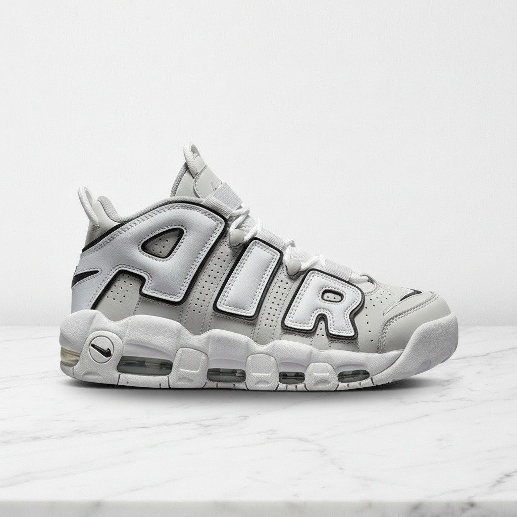 Nike Air More Uptempo 96 Photon Dust, buty unisex na co dzień, wygodna skórzana cholewka, szaro-białe FB3021-001
