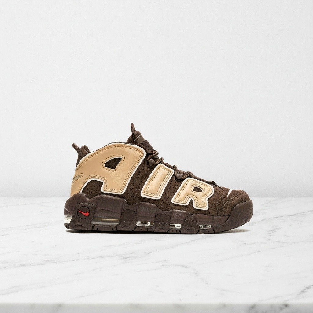 Buty Nike Air More Uptempo 96 w odcieniu Baroque Brown, wygodne na co dzień, zamsz i skóra, unisex, pasują do casualowych stylizacji FB8883-200