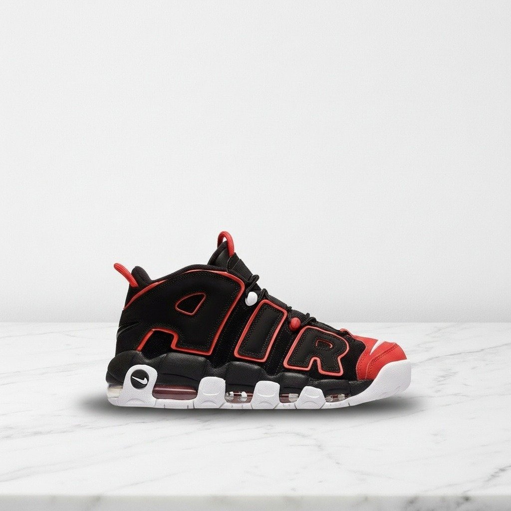 Buty Nike Air More Uptempo Red Toe na co dzień, unisex, wygodne, skóra i syntetyk, czerwono czarno białe FD0274-001