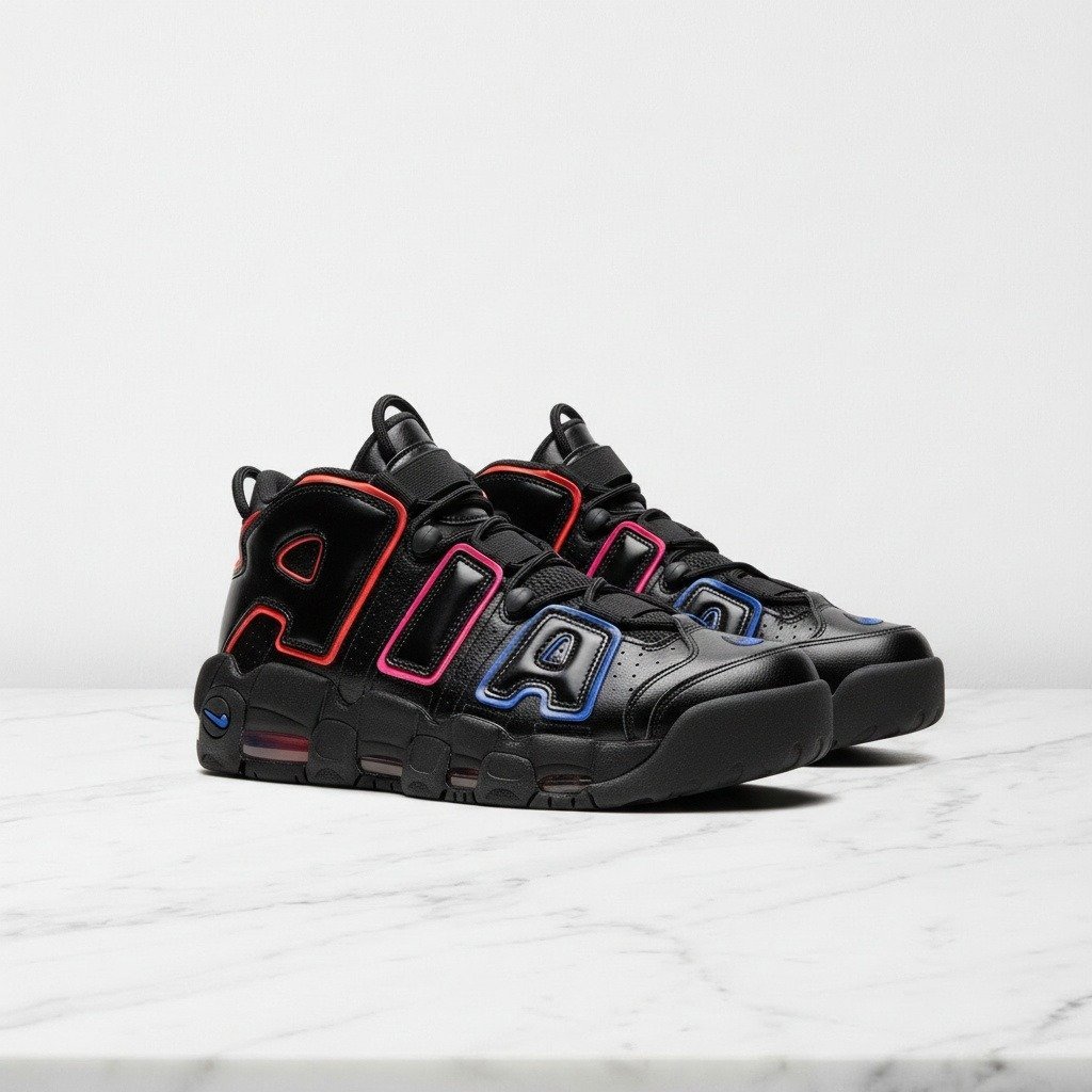 Buty sportowe na co dzień, Nike Air More Uptempo Electric, wygodna amortyzacja Air, czarne z kolorowym napisem AIR, męskie FD0729-001