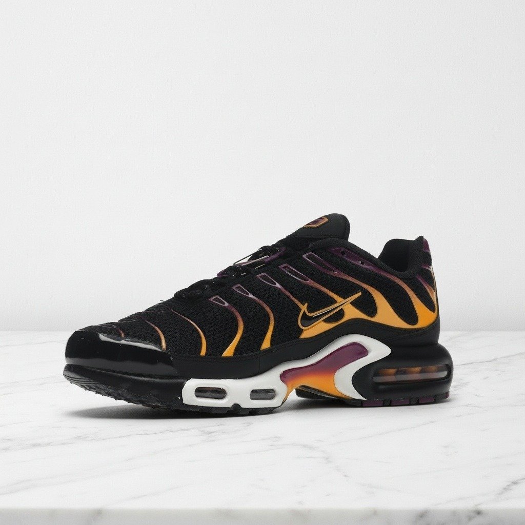 Buty Nike Air Max Plus University Gold Viotech Purple na co dzień, czarno pomarańczowe, unisex, DX2663-001