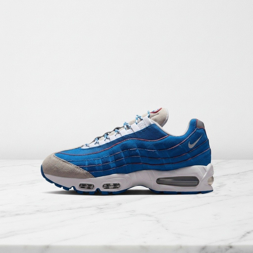 Buty Nike Air Max 95 Big Bubble dla niego, wygodne na co dzień, niebiesko szare, zamsz i siatka, męskie IR1944-400