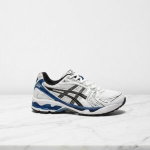 Buty sportowe ASICS Gel-Kayano 14 biało niebieskie, wygodne sneakersy unisex na co dzień, materiał tekstylny i syntetyk 1201A019-101