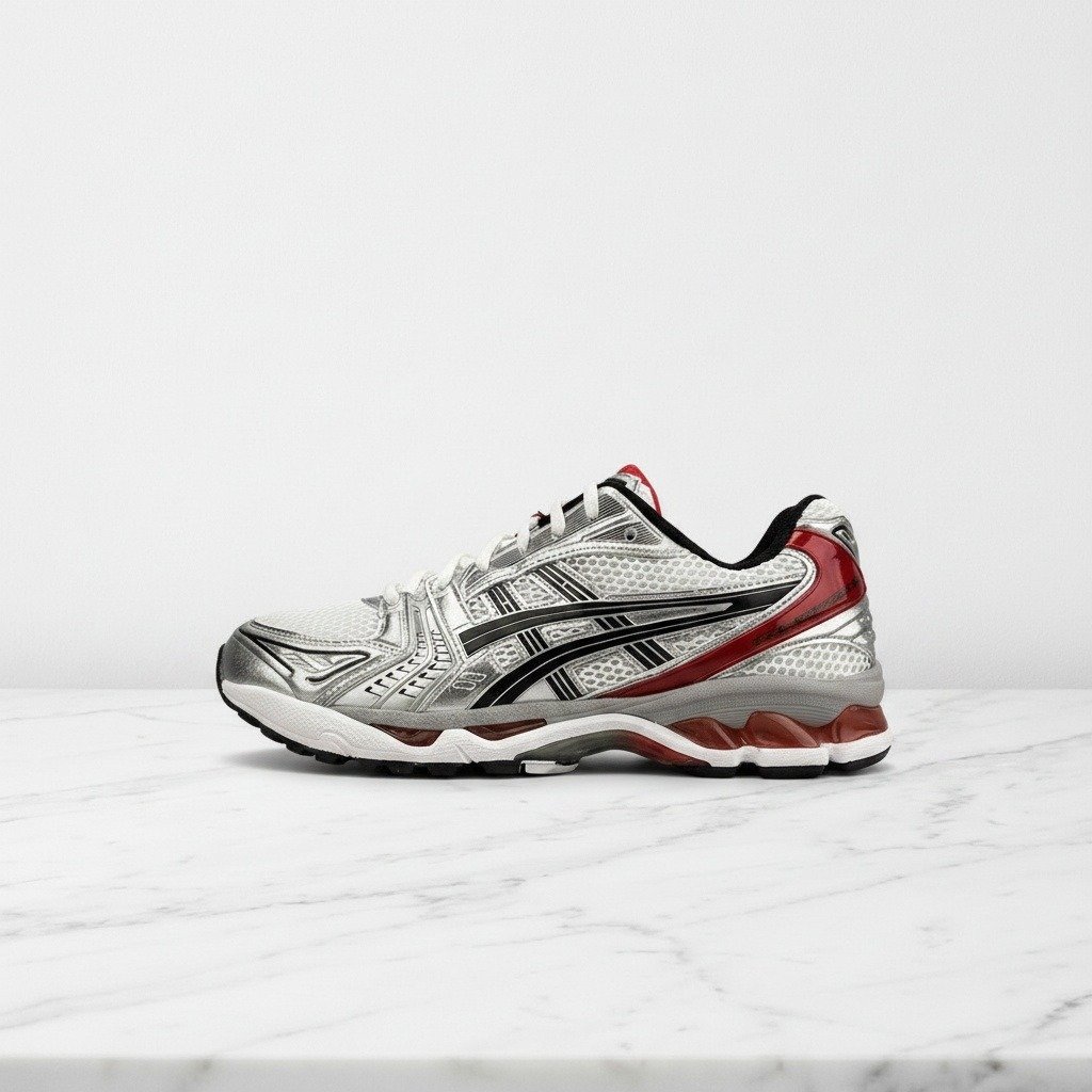 Buty sportowe ASICS GEL-Kayano 14 White/Classic Red, wygodne na co dzień, unisex, biało-czerwone, siatka i tkanina 1201A019-103